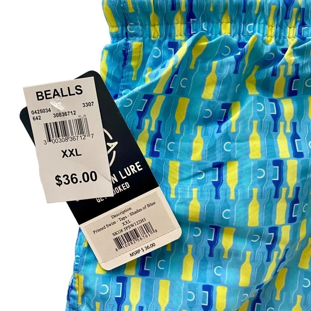 Southern Lure Get Hooked XL Men's Swim Trunks Pockets Bottle Print NEW NWT